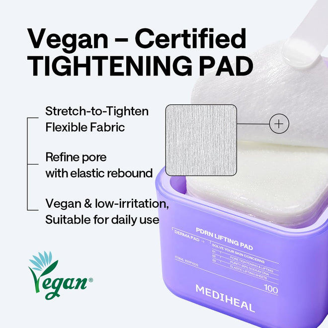 MEDIHEAL PDRN Lifting Toner Pads – Pore Tightening with Plant-Based PDRN, Peptide, Glutathione & PHA, Pore Care, Firming & Wrinkle Care, Stretchy Lifting Fabric, Korean Skin Care, 100 Pads 🍁 All In One Marketplace Canada