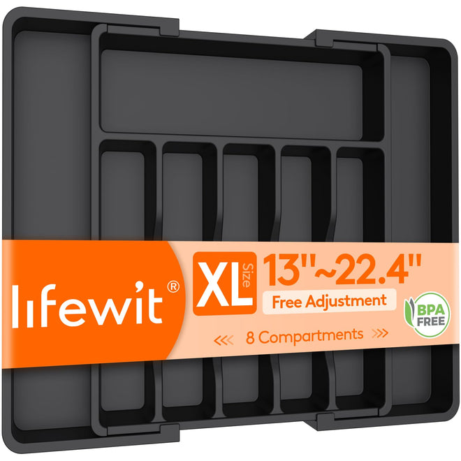 Lifewit Extra Large Cutlery Organizer, Expandable Silverware Drawer Organizer for Kitchen, Adjustable Cutlery Tray Drawer Organizer for Spoon Forks Knives, Cutlery Crocks, 13-22 x 15", Black 🍁 All In One Marketplace Canada