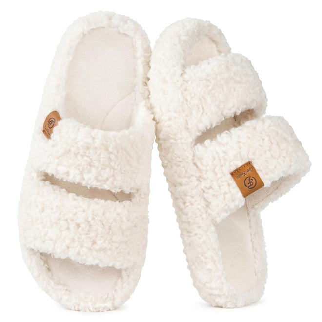 EverFoams Womens Fuzzy Open-toe Slippers Soft Comfy Memory Foam Indoor House Shoes Vanilla Ice,7-8 US 🍁 All In One Marketplace Canada