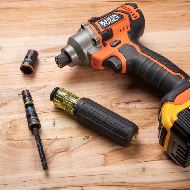 Klein Tools 32910 Impact Driver, 7-in-1 SAE Impact Socket Set with Handle, Flip Socket with 1/4, 5/16, 3/8, 7/16, 1/2 and 9/16-Inch Nut Driver Sizes and 1/4-Inch Bit Holder 🍁 All In One Marketplace Canada