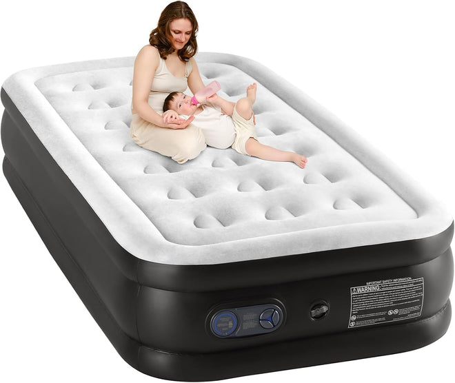 Sweetcrispy Twin Air Mattress, 18" Inflatable Blow Up Airbed with Built-in High Capacity Pump, Double Height, Non-Slip Bottom Design, Weight Capacity 660 lbs Air Bed for Home or Camping 🍁 All In One Marketplace Canada