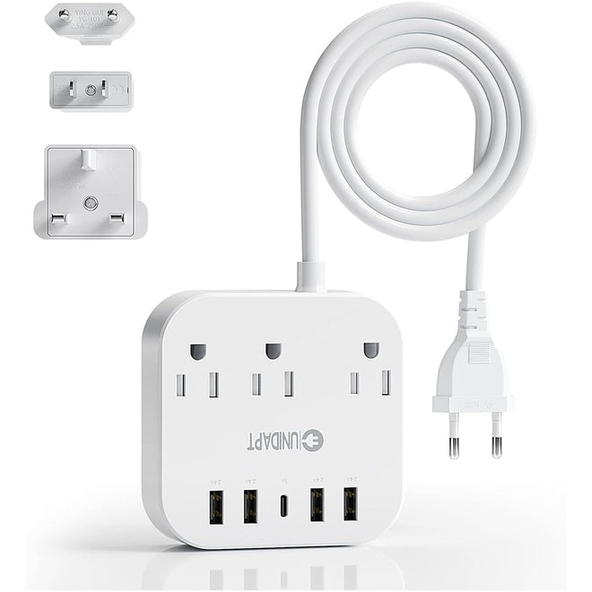 Unidapt European Plug Adapter, Unidapt US to UK Europe Power Strip for EU/UK/US with USB C and 4 USB Ports, 3 AC Outlets, Wall Mountable, 5ft Cord, for Travel Cruise Ship Home (WSS-603) 🍁 All In One Marketplace Canada