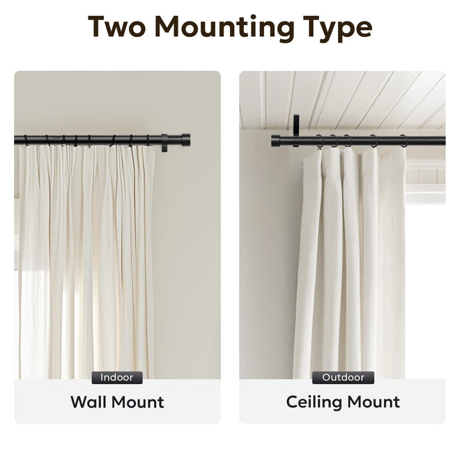 Zeerobee Curtain Rods for Windows 48 to 84, 1 Inch Black Heavy Duty Drapery Rods with Adjustable Length, Outdoor Modern Curtain Pole with Simple End Caps, 32"-86", Black 🍁 All In One Marketplace Canada