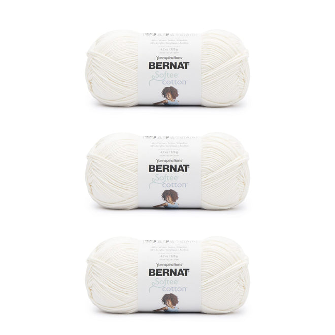 Bernat Softee Cotton Cotton Yarn - 3 Pack of 120g/4.25oz - Nylon - 3 DK (Light) - 254 Yards - Knitting/Crochet 🍁 All In One Marketplace Canada