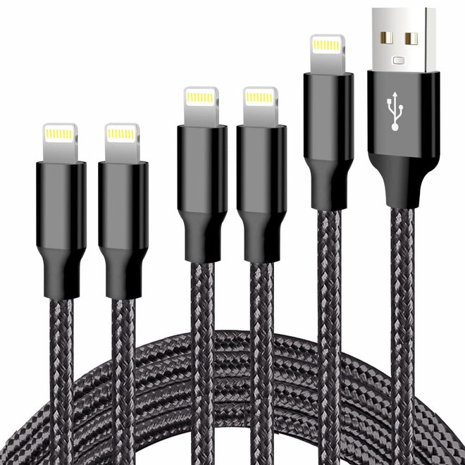 CUGUNU iPhone Charger, 5 Pack 3/3/6/6/10FT Apple MFi Certified USB Lightning Cable Nylon Braided Fast Charging Cord Compatible for iPhone 14/13/12/11/X/Max/8/7/6/5/SE/Plus/iPad - Black 🍁 All In One Marketplace Canada