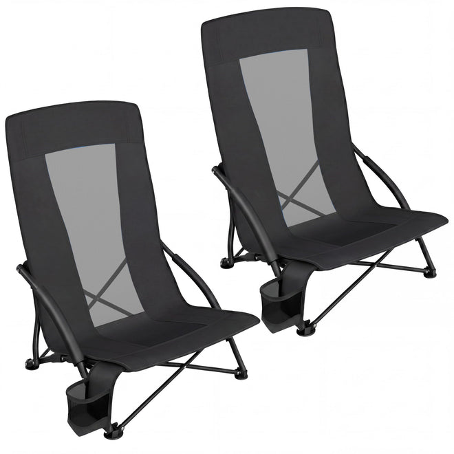 SONGMICS Set of 2 Portable Beach Chairs for Adults, Max. Load 330 lb Each, High Backrest, Cup Holder, Lightweight, Heavy-Duty, Black UGCB067B01V1 🍁 All In One Marketplace Canada