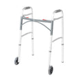 Drive Medical Two-Button Folding Walker w/ Wheels - Lightweight Rolling Mobility Support - Desk Arms - Adjustable Height - Dual Push-Button Operation - 5 Inch Front Wheels - Durable Aluminum - Silver 🍁 All In One Marketplace Canada
