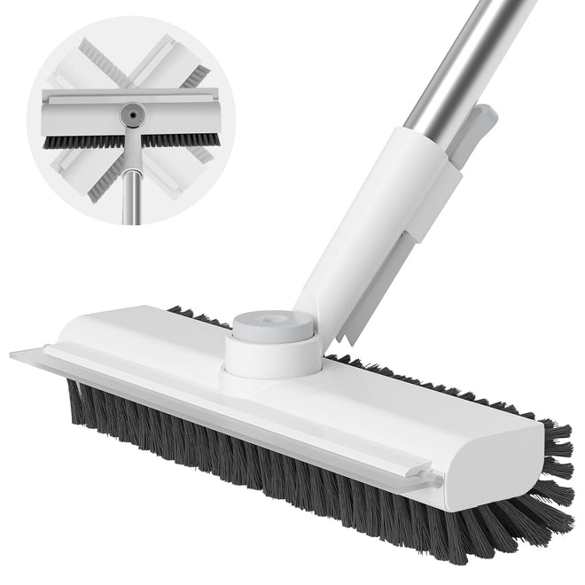 Floor Scrub Brush with Long Handle, 3 in 1 Scrape and Heavy-Duty Stiff Bristle Scrubber Brush for Cleaning Shower Bathroom, Patio, Garage, Kitchen, Wall and Deck 🍁 All In One Marketplace Canada