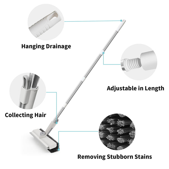 Floor Scrub Brush with Long Handle, 3 in 1 Scrape and Heavy-Duty Stiff Bristle Scrubber Brush for Cleaning Shower Bathroom, Patio, Garage, Kitchen, Wall and Deck 🍁 All In One Marketplace Canada