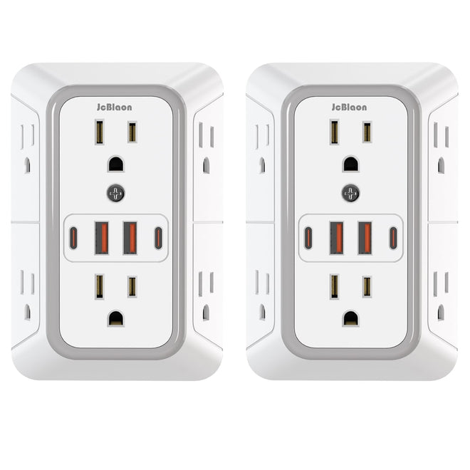 2 Pack Outlet Extender Surge Protector, 6 Outlet Splitter with 4 USB Outlet (2 USB A,2 USB C), 3Sided Power Strip with Adapter Spaced Outlets for Home, Office, Travel(White) 🍁 All In One Marketplace Canada