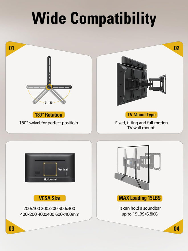 Mounting Dream Sound Bar Mount Bracket for Mounting Above or Under TV, Fits Most Sound Bars Up to 15 Lbs, with Detachable Long Extension Plates MD5420 🍁 All In One Marketplace Canada