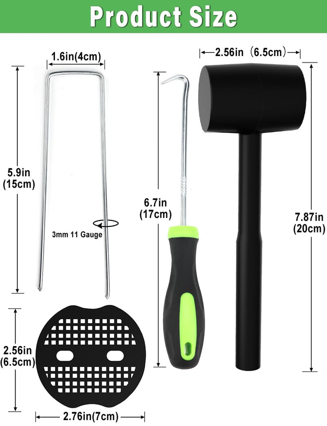 Wohohoho 102Pcs 6 Inches Landscape Staples with Gasket Kit. 50Pcs U-Shaped Garden Stakes and Plastic Fixing Gasket, with Pick Hook and Black Hammer. Pins for Tent Turf Weed Barrier Fabric Hose Fence 🍁 All In One Marketplace Canada