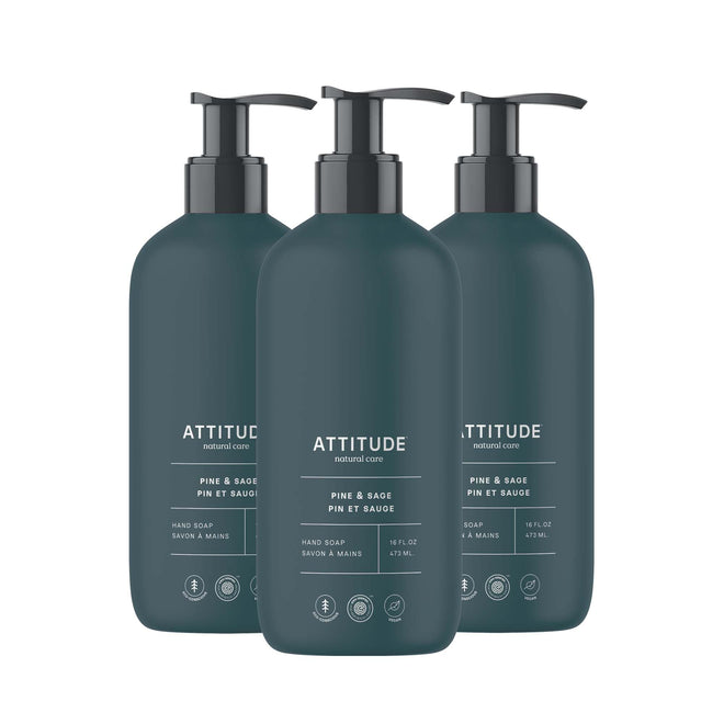 ATTITUDE Limited Edition Liquid Hand Soap, EWG Verified, Plant and Mineral-Based, Vegan Personal Care Products, Pine & Sage, 473 mL (Pack of 3) 🍁 All In One Marketplace Canada