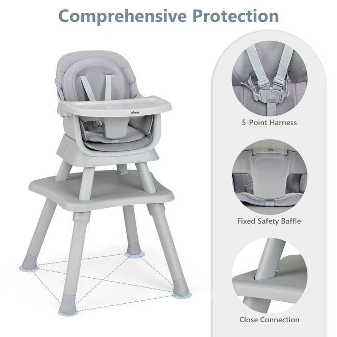 INFANS 8 in 1 Baby High Chair, Convertible Highchair for Babies and Toddlers, Infant Dining Booster Seat, Building Block Table, Kids Stool Table Chair Set with Removable Tray (Grey) 🍁 All In One Marketplace Canada