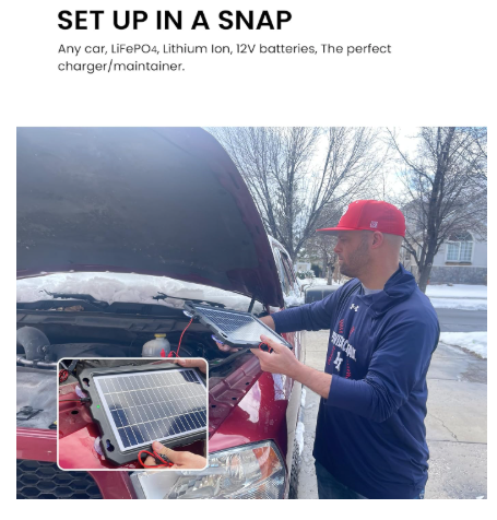 7.5W 12V Solar Battery Trickle Charger & Maintainer for Car, RV, ATV, Motorcycle, Marine, etc.