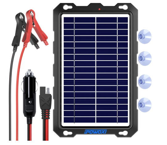 7.5W 12V Solar Battery Trickle Charger & Maintainer for Car, RV, ATV, Motorcycle, Marine, etc.