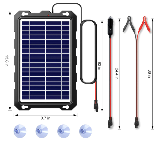 7.5W 12V Solar Battery Trickle Charger & Maintainer for Car, RV, ATV, Motorcycle, Marine, etc.