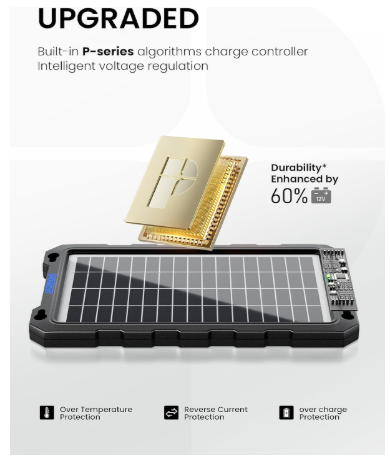 7.5W 12V Solar Battery Trickle Charger & Maintainer for Car, RV, ATV, Motorcycle, Marine, etc.