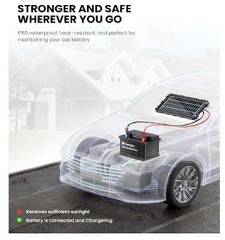 7.5W 12V Solar Battery Trickle Charger & Maintainer for Car, RV, ATV, Motorcycle, Marine, etc.