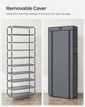 SONGMICS 10-Tier Shoe Rack, Shoe Storage Organizer Cabinet with Dustproof Cover, Free-Standing, for Closet, Entryway, Hold 27-35 Pairs, for Sneakers, High Heels, Gray URXJ10G01 🍁 All In One Marketplace Canada