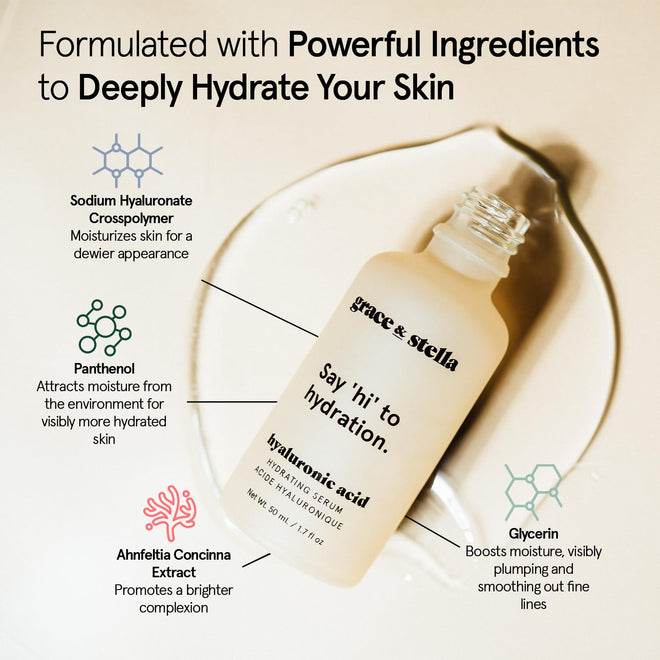 grace & stella Award Winning Hyaluronic Acid Serum for Face (50ml, 2-pack) Hydrating Hyaluronic Acid - Acide Hyaluronique Face - Glass Skin - Anti Aging Serum to Hydrate, Remove Fine Lines, Wrinkles, Skin Texture 🍁 All In One Marketplace Canada
