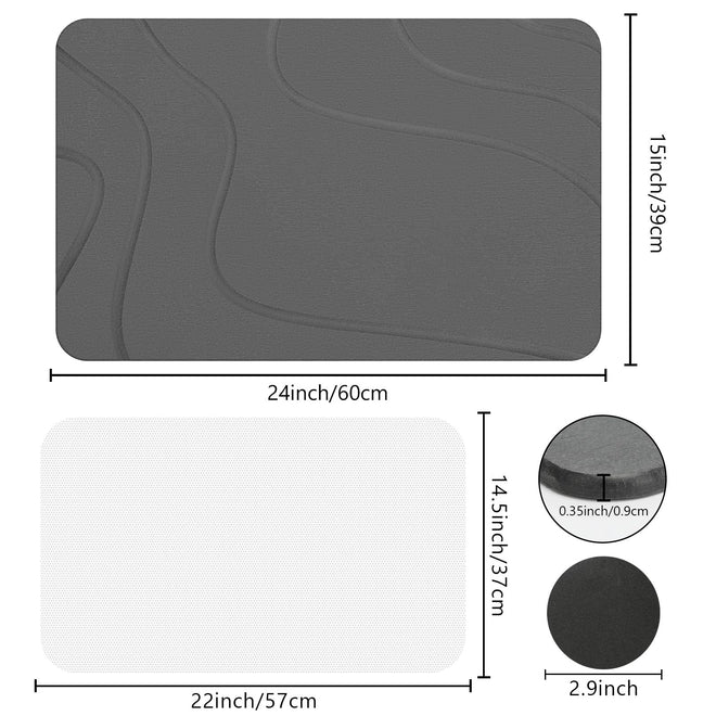 Ceecysaa Stone Bath Mat, Non-Slip Diatomaceous Earth Shower Mat, Quick Drying Bath Mat Stone, Super Absorbent Diatomite Bath Mats for Bathroom Kitchen, Easy to Clean, 60 x 39cm, Dark Gray 🍁 All In One Marketplace Canada