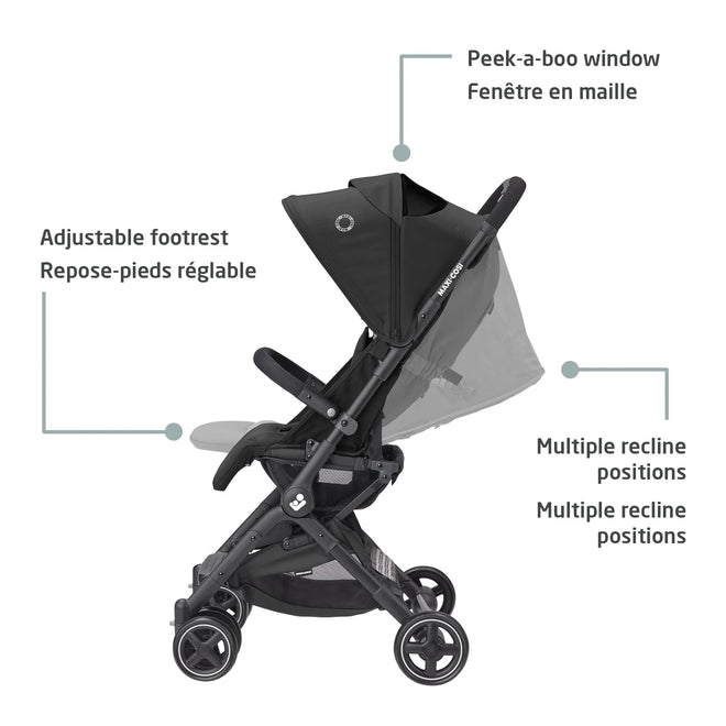 Maxi-Cosi Lara Ultra Compact Stroller, Airplane Carry-on Compliant for travel, Lightweight, one-hand fold, large storage, inludes travel bag Essential Black 🍁 All In One Marketplace Canada