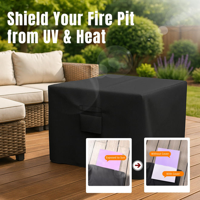 SHINESTAR Fire Pit Cover Square 32" x 32" x 24" - 600D Heavy Duty Waterproof & Windproof Outdoor Firepit Table Cover with Double Drawstrings for 28-32 Inch Square Fire Pits - Black 🍁 All In One Marketplace Canada