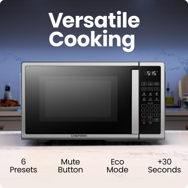 Chefman Countertop Microwave Oven 0.7 Cu. Ft. Digital Stainless Steel Microwave 700 Watts with 6 Auto Menus, 10 Power Levels, Eco Mode, Memory, Mute Function, Child Safety Lock, Easy Clean 🍁 All In One Marketplace Canada