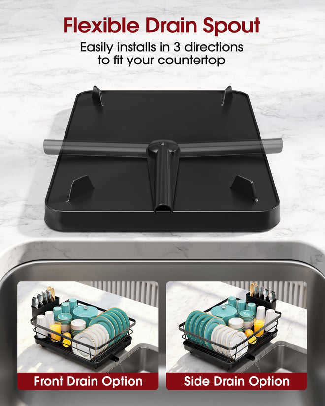 Sakugi Dish Drying Rack - Compact Dish Racks with Drain Board for Kitchen Counter, Durable Stainless Steel Dish Rack Used in Sink & on Countertop, Dark Black, Large 🍁 All In One Marketplace Canada