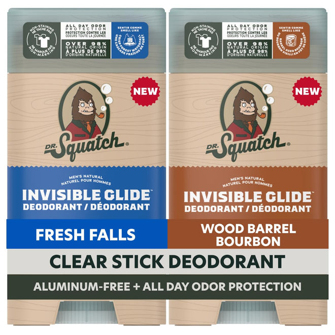 Dr. Squatch Invisible Glide Natural Deodorant – Smooth Glide with No Stains – Aluminum Free & Dermatologist-Tested Formula Suits Sensitive Skin – Fresh Falls + Wood Barrel Bourbon – 2.65oz (2-Pack) 🍁 All In One Marketplace Canada