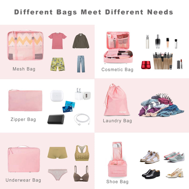 BAGAIL 8 Set Packing Cubes, Lightweight Travel Luggage Organizers with Shoe Bag, Toiletry Bag & Laundry Bag (Blush Pink) 🍁 All In One Marketplace Canada