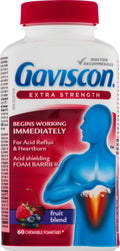 Gaviscon Extra Strength Tablets - 60 Count - Chewable Foaming Antacid Tablets for Day and Night Heartburn Relief, Acid Reflux and GERD Relief, Fruit Blend - Free of Aluminum, Lactose and Gluten 🍁 All In One Marketplace Canada