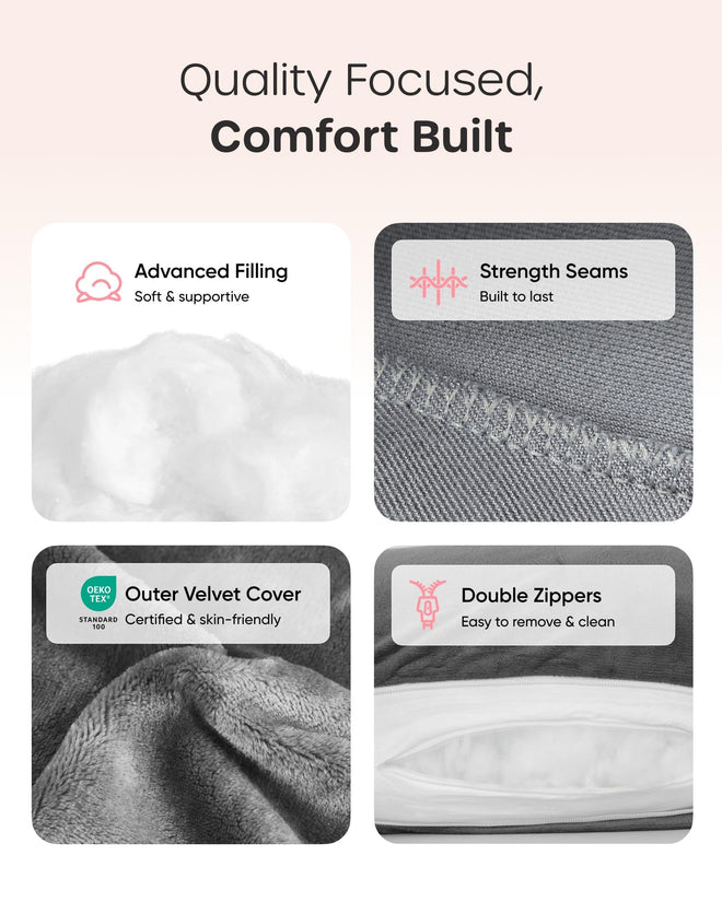 Nuliie Pregnancy Pillow for Sleeping, U Shaped Full Body Pillow Pregnancy Pillows, Maternity Pillow Support for Back, HIPS, Legs for Pregnant Women, with Washable Velvet Cover (Grey) 🍁 All In One Marketplace Canada