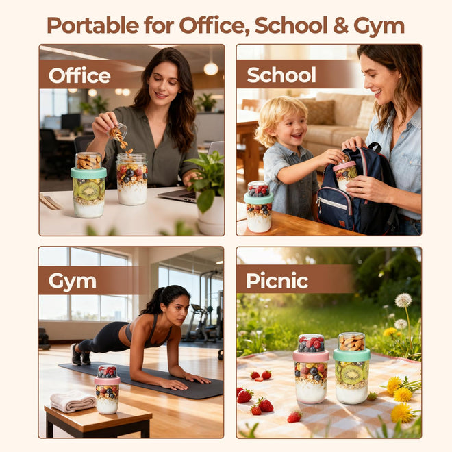 ComSaf Overnight Oats jars with Lids （16oz+4oz 2Pcs）, Dual-Laryer Chia Pudding Jars with Dry and Wet Separation, Yogurt Parfait Contianer for Oatmeal Cereal Nut Fruit, Meal Prep Glass Jars for Salad 🍁 All In One Marketplace Canada