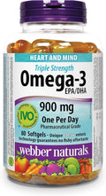 Webber Naturals Omega-3 900 mg Triple Strength, 80 Clear Enteric No Fishy Aftertaste Softgels, Supports Cardiovascular Health and Brain Function 🍁 All In One Marketplace Canada