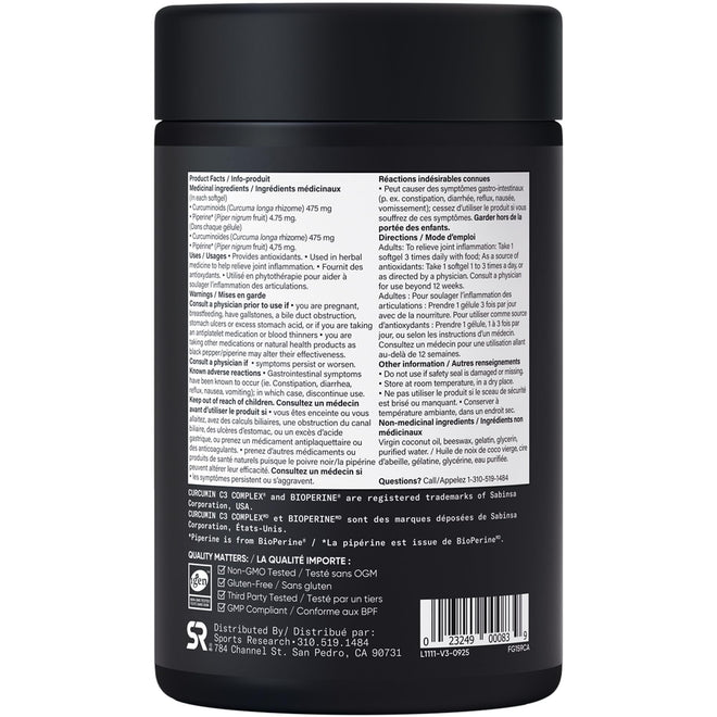 Sports Research® Turmeric Curcumin C3® Complex 500mg, Enhanced with Black Pepper & Organic Coconut Oil for Better Absorption; Non-GMO, Gluten Free & Third-Party Tested - 120 Liquid Softgels 🍁 All In One Marketplace Canada