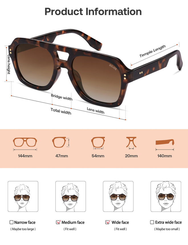 SOJOS Retro Thick Polarized Aviator Sunglasses for Women Men, Large Trendy Bold Square Pilot Shades SJ2385, Brown Tortoise/Brown 🍁 All In One Marketplace Canada