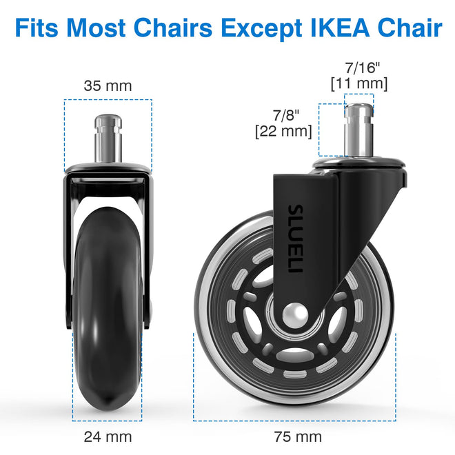 Office Chair Caster Wheels Replacement Rubber Chair Casters (Set of 5), 3 Inch Heavy-Duty Office Chair casters for Hardwood Floors Carpet and Tile Floors Universal fit 🍁 All In One Marketplace Canada
