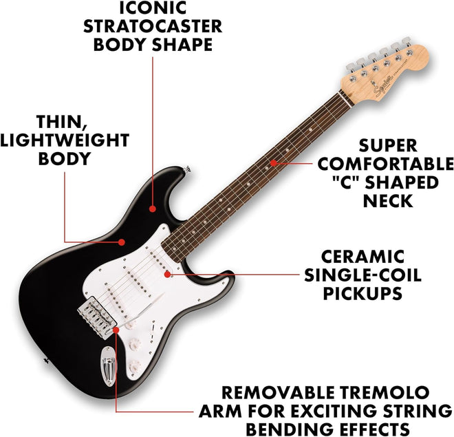 Fender Squier Debut Series Stratocaster Electric Guitar Kit, Beginner Guitar Kit, with 2-Year Warranty, with Padded Gig Bag, Frontman 10G Amp, Strap, and More, Includes Free Lessons, Black 🍁 All In One Marketplace Canada