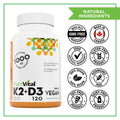 PlantVital High-Potency Vegan Vitamin D3 + K2 -Made in Canada - (1000IU /25 mcg + 120 mcg) for Bones, Teeth and Immune System - Patented MK7 Form - K2 D3 vitamin - 4 Months Supply - 120 Capsules. 🍁 All In One Marketplace Canada