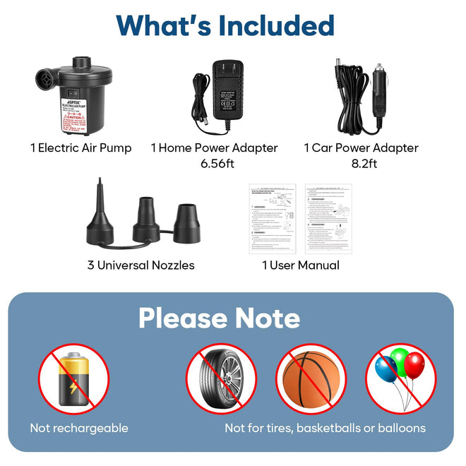 Electric Air Pump, AGPtEK Portable Quick-Fill Air Pump with 3 Nozzles, 4500 Pa 110V AC/12V DC, Perfect Inflator/Deflator Pumps for Outdoor Camping, Inflatable Cushions, Air Mattress Bed, Swimming Ring 🍁 All In One Marketplace Canada