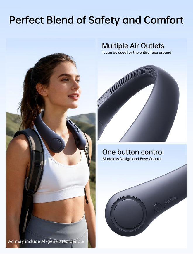 JISULIFE Portable Neck Fan, Hands Free Bladeless Fan, 4000 mAh Battery Operated Wearable Personal Fan, Leafless, Rechargeable, Headphone Design,5 Speeds Gifts for Women Men- Dark Blue 🍁 All In One Marketplace Canada