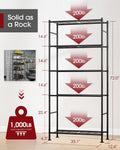 Sakugi 5 Tier Shelf - Heavy Duty Metal Storage Shelves with Adjustable Leveling Feet, Large Capacity Shelving Unit with Multiple Hooks for Kitchen, Pantry, Office (84 x 32 x 183 cm, Black) 🍁 All In One Marketplace Canada