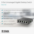 D-Link DGS-105, 5 Port Gigabit Ethernet Switch Unmanaged, Network Splitter, Silent Fanless, Network Hub, Sturdy Metal with Shielded Ports, Desktop/Wall Mount, QoS, Energy Saving, Plug and Play 🍁 All In One Marketplace Canada