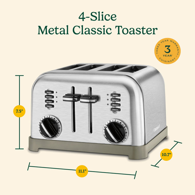 Cuisinart 4-Slice Toaster, 6-browning Levels, Brushed Silver (CPT-180C) 🍁 All In One Marketplace Canada