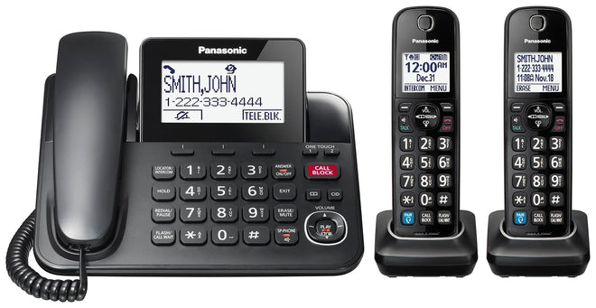 Panasonic Expandable Corded Phone System, Bluetooth Pairing for Wireless Headphones and Hearing Aids, Smart Call Block, Bilingual Talking Caller ID, 2 Handsets - KXTGF892B (Black) 🍁 All In One Marketplace Canada