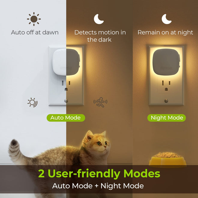 AUVON Plug-in LED Backlit Night Light with Motion Sensor & Dusk to Dawn Sensor, Dimmable Warm White Nightlight with 1-50 lm Adjustable Brightness for Bathroom, Bedroom, Hallway, Stairs (2 Pack) 🍁 All In One Marketplace Canada