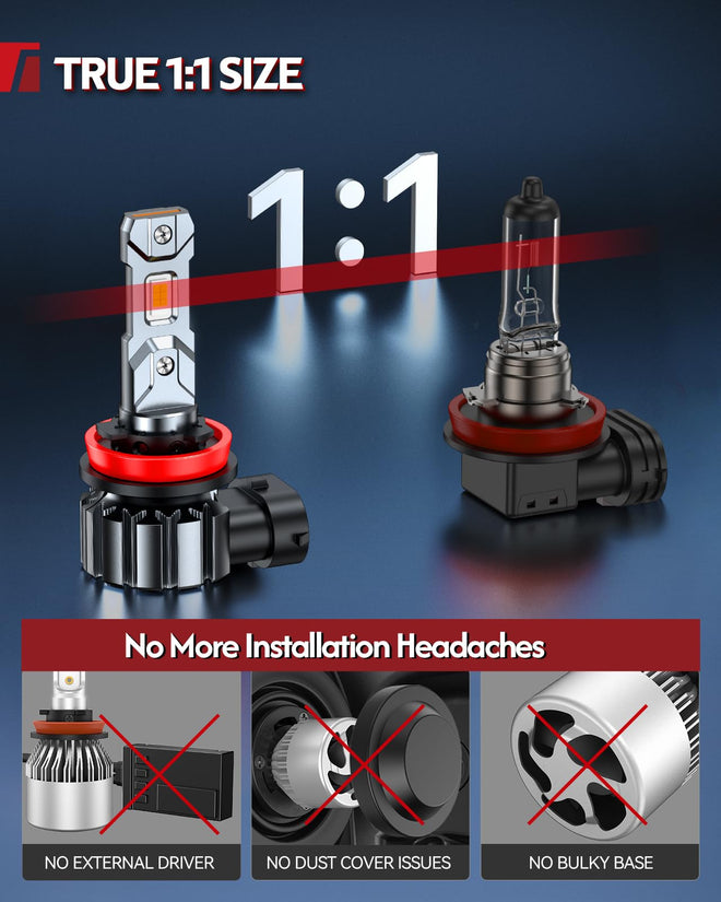 Torchbeam H11 H9 H8 LED Headlight Bulbs, 1000% Super Brightness, 1:1 Mini Size H11 LED Bulbs, 6500K Cool White H9 H8 Halogen Replacement, Canbus Ready, Plug and Play, Pack of 2 🍁 All In One Marketplace Canada