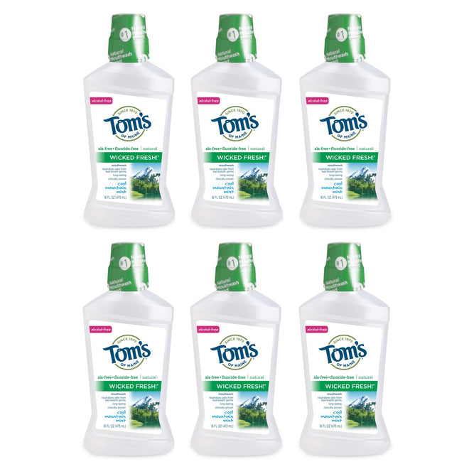 Tom's of Maine Wicked Fresh! Natural Fluoride Free Mouthwash, Cool Mountain Mint, 473ml, 6 pack 🍁 All In One Marketplace Canada